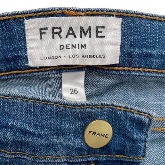 FRAME Denim Le Skinny De Jeanne Jeans Distressed Raw Hem Ankle Length Size 26 - Picture 5 of 6